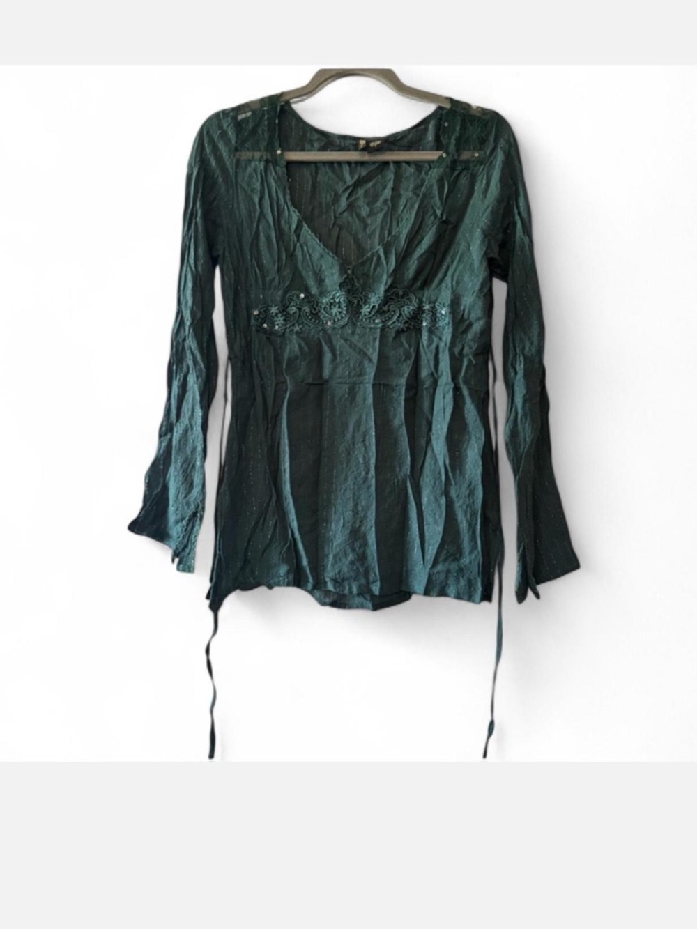 Y2K babydoll blouse sequin tie back